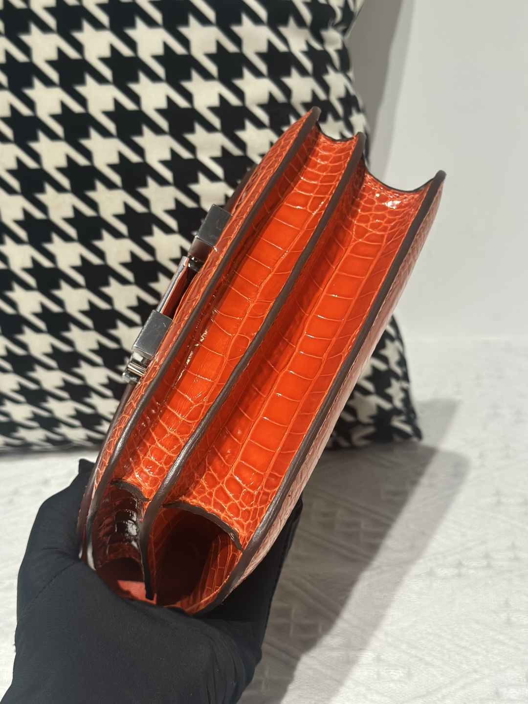 Alligator Leather Salmon Pink 18cm Glossy Silver Hardware Flap Shoulder Bag WAB005 image 6
