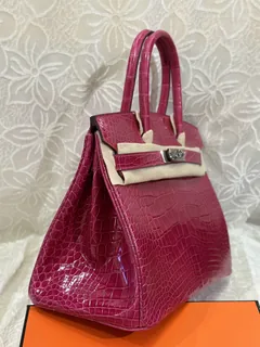 Alligator Leather Peach Pink 30cm Glossy Silver Hardware Top Handle Tote Bag WAB006 image 5