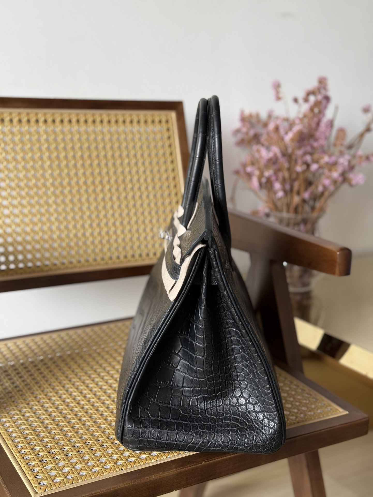 Alligator Leather Black 35cm Matte Water-Dyed Silver Hardware Top Handle Tote Bag WAB007 image 4
