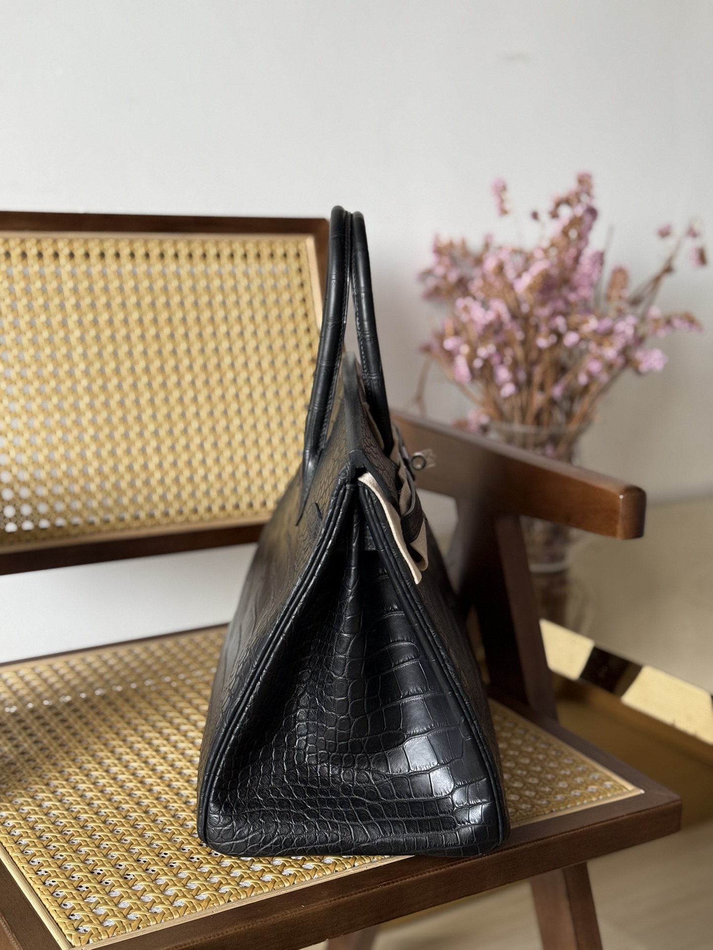 Alligator Leather Black 35cm Matte Water-Dyed Silver Hardware Top Handle Tote Bag WAB007 image 5