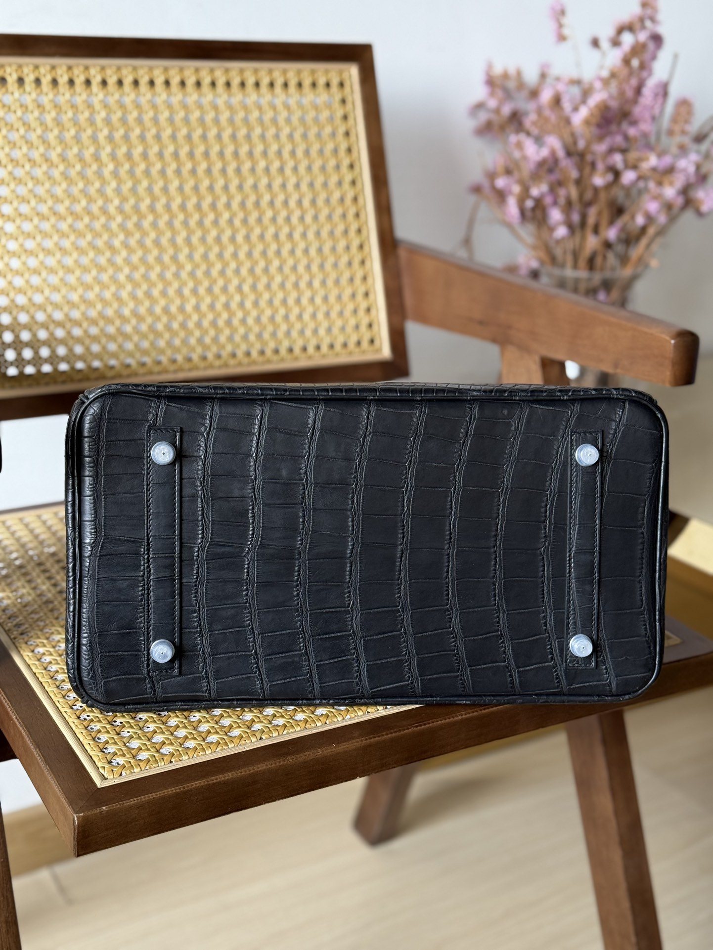 Alligator Leather Black 35cm Matte Water-Dyed Silver Hardware Top Handle Tote Bag WAB007 image 6