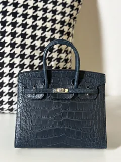 Alligator Leather 20cm Matte Water-Dyed Hand-Studded Silver Hardware Top Handle Tote Bag WAB011 image 1