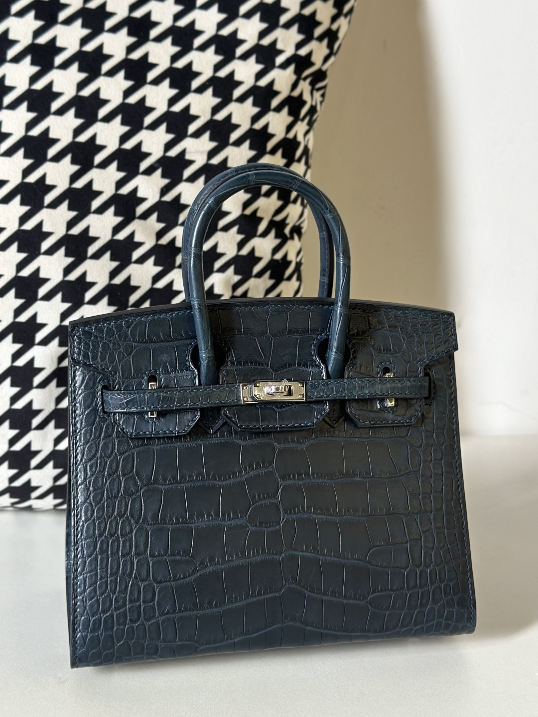 Alligator Leather 20cm Matte Water-Dyed Hand-Studded Silver Hardware Top Handle Tote Bag WAB011 photo 2