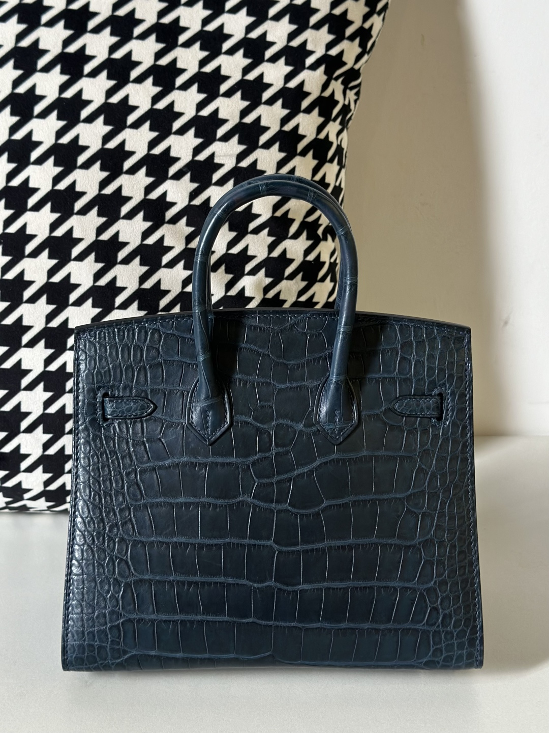 Alligator Leather 20cm Matte Water-Dyed Hand-Studded Silver Hardware Top Handle Tote Bag WAB011 photo 3