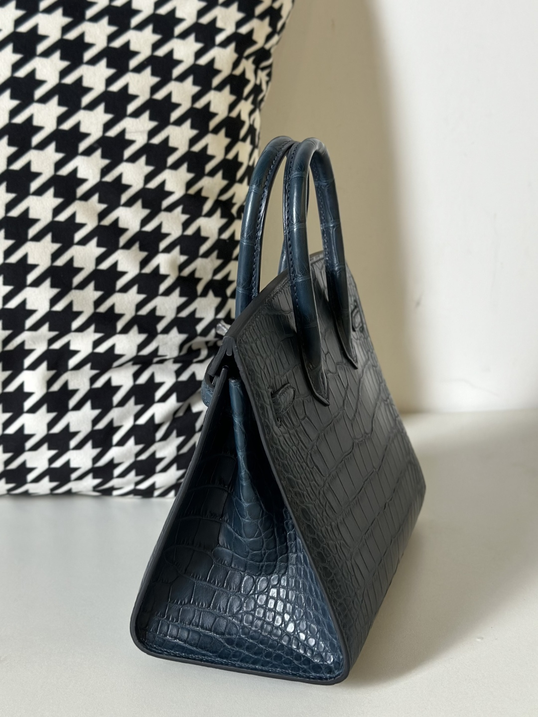 Alligator Leather 20cm Matte Water-Dyed Hand-Studded Silver Hardware Top Handle Tote Bag WAB011 photo 4