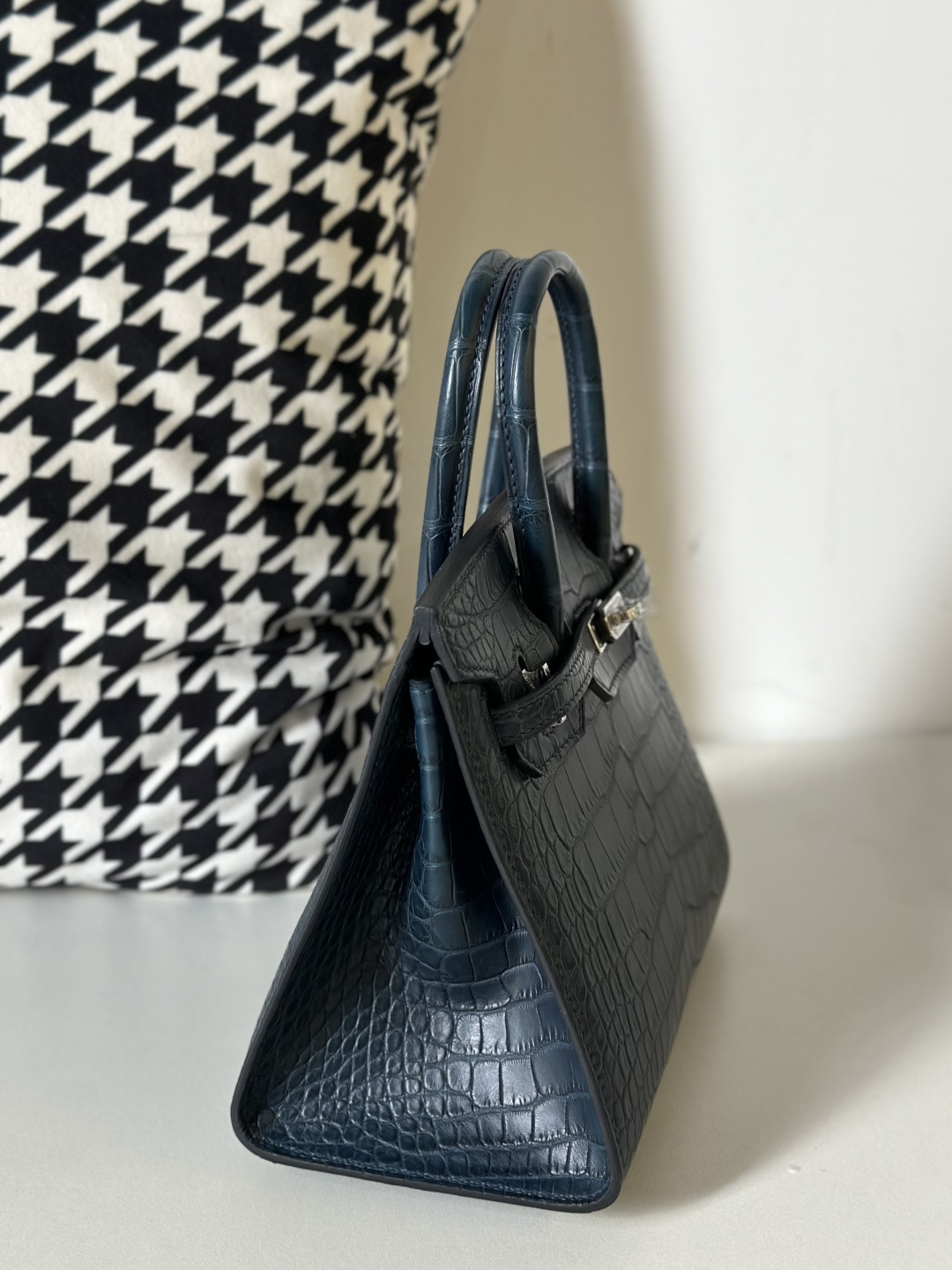 Alligator Leather 20cm Matte Water-Dyed Hand-Studded Silver Hardware Top Handle Tote Bag WAB011 photo 5