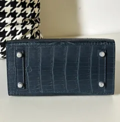 Alligator Leather 20cm Matte Water-Dyed Hand-Studded Silver Hardware Top Handle Tote Bag WAB011 image 6