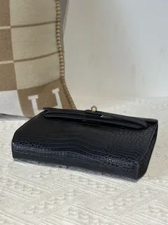 Alligator Leather Navy 25cm Matte Gold Hardware Clutch Bag WAB012 image 6