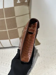 Alligator Leather Saddle Brown 25cm Matte Gold Hardware Clutch Bag WAB013 image 5