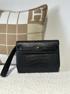 Alligator Leather Black 25cm Matte Gold Hardware Clutch Bag WAB014 image 1