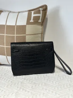 Alligator Leather Black 25cm Matte Gold Hardware Clutch Bag WAB014 image 2