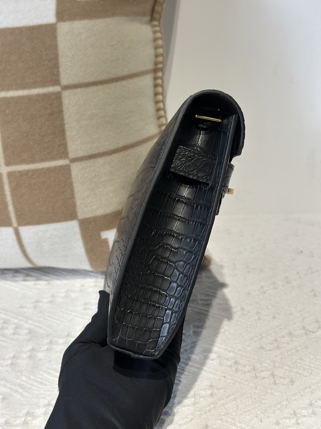 Alligator Leather Black 25cm Matte Gold Hardware Clutch Bag WAB014 photo 5