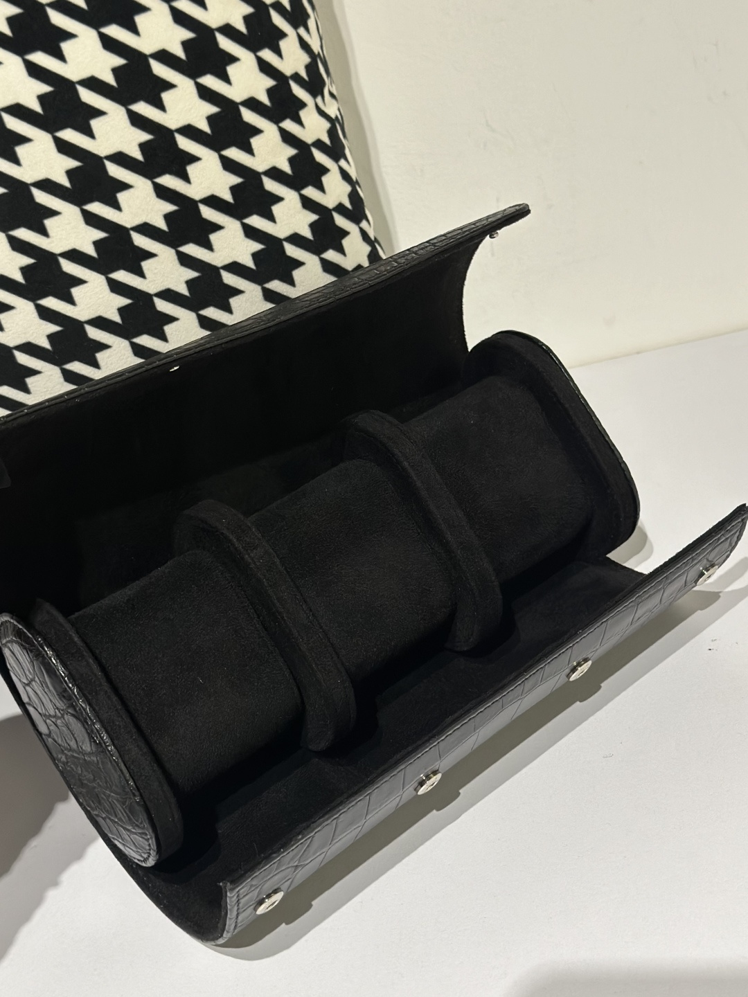Crocodile Leather Black 22cm Silver Hardware Watch Box WCA002 image 3
