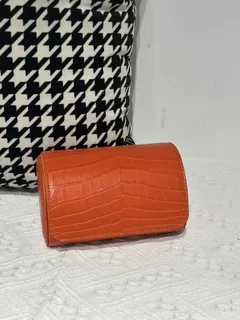 Crocodile Leather Orange 15cm Silver Hardware Watch Box WCA004 image 1