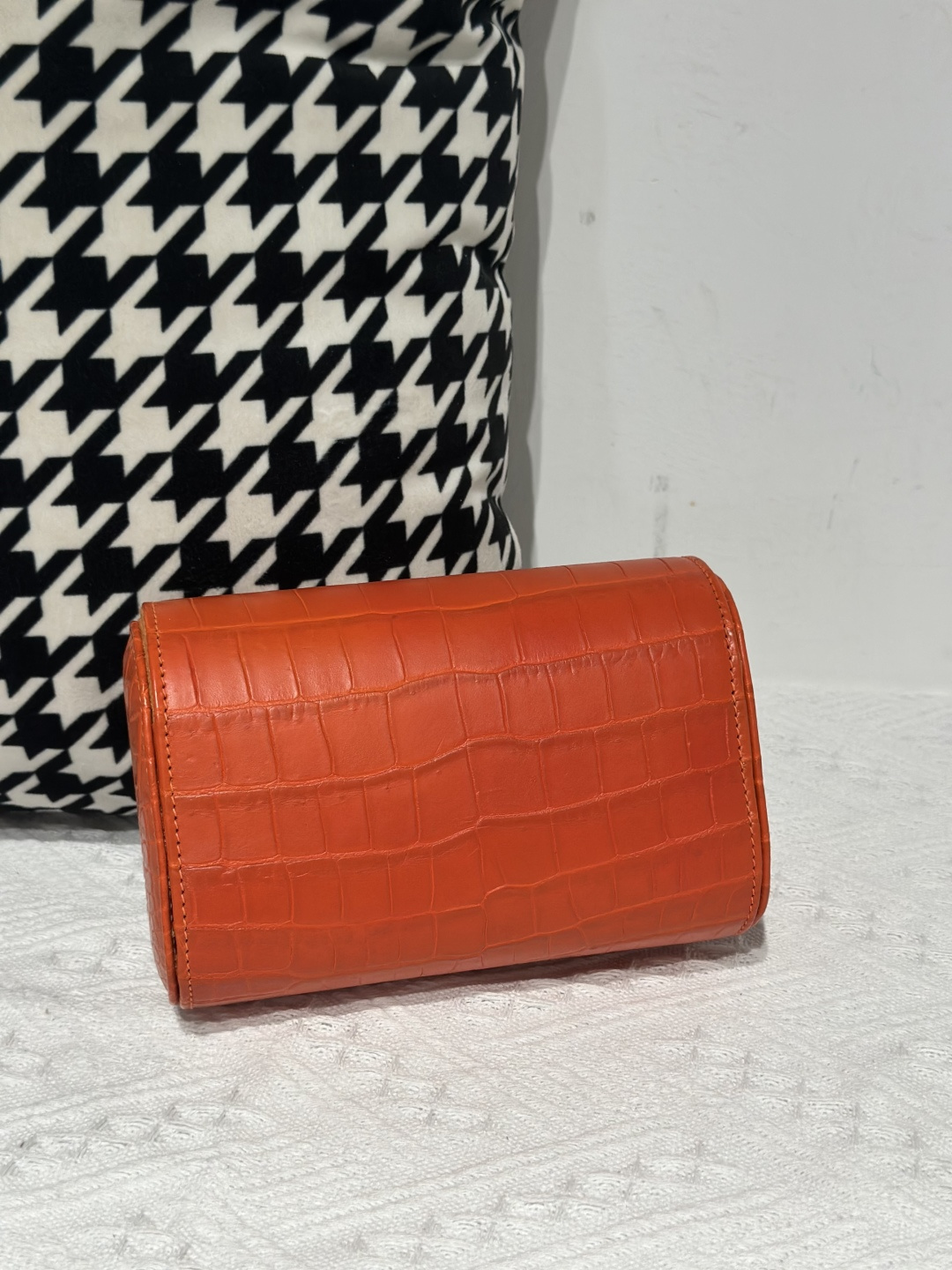 Crocodile Leather Orange 15cm Silver Hardware Watch Box WCA004 photo 2