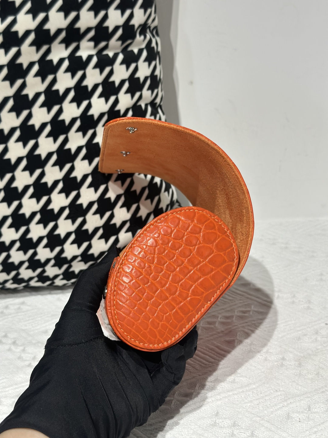 Crocodile Leather Orange 15cm Silver Hardware Watch Box WCA004 photo 4