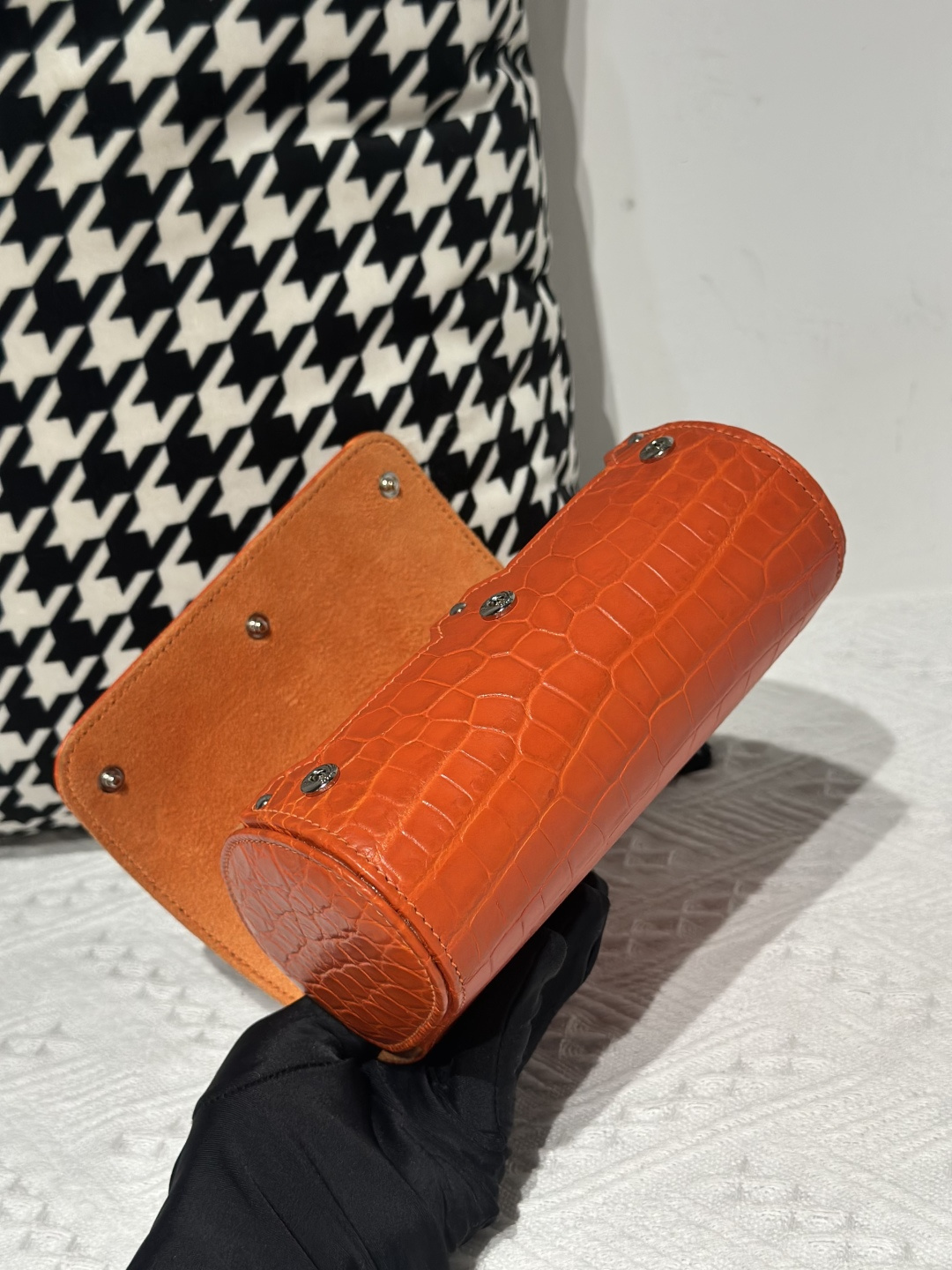 Crocodile Leather Orange 15cm Silver Hardware Watch Box WCA004 photo 6
