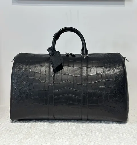 Crocodile Leather Black Matte Nile Silver Hardware Travel Bag WCB001