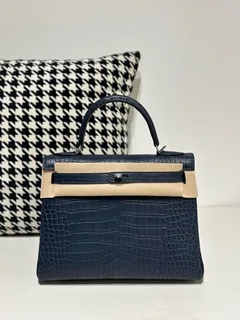 Crocodile Leather Inside Stitch 28cm Matte Top Handle Bag Collection WCB002 image 1