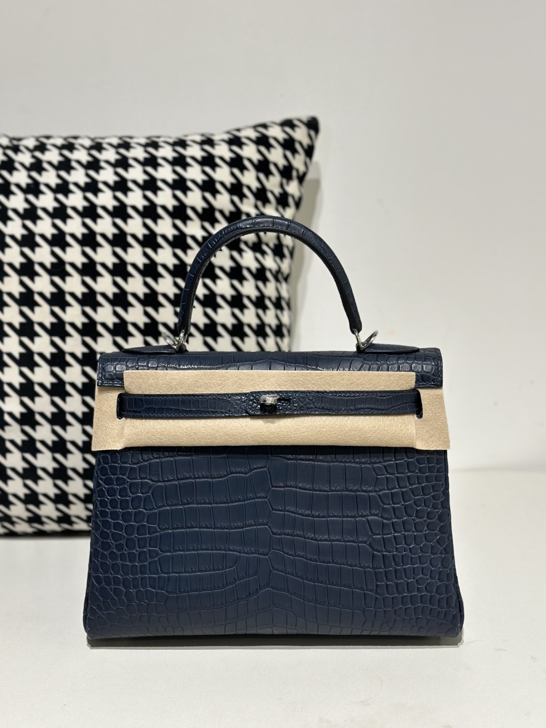 Crocodile Leather Inside Stitch Blue 28cm Matte Silver Hardware Top Handle Bag WCB003