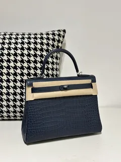 Crocodile Leather Inside Stitch Blue 28cm Matte Silver Hardware Top Handle Bag WCB003 image 2