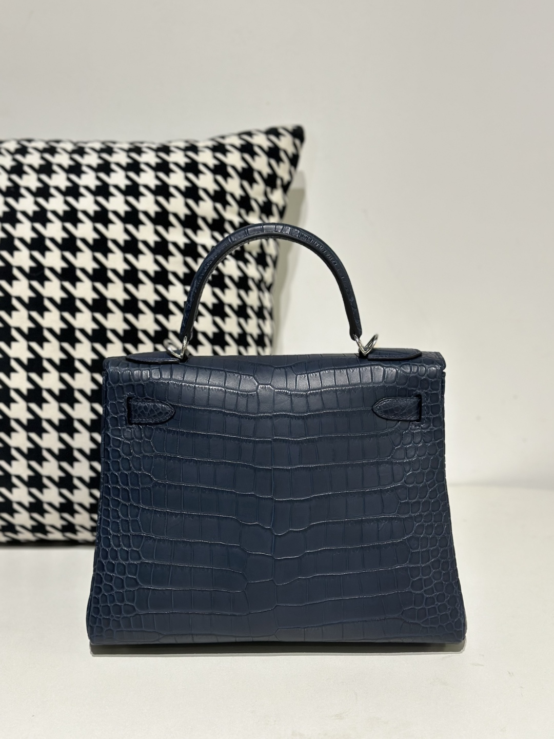 Crocodile Leather Inside Stitch Blue 28cm Matte Silver Hardware Top Handle Bag WCB003 image 3