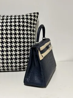 Crocodile Leather Inside Stitch Blue 28cm Matte Silver Hardware Top Handle Bag WCB003 image 5
