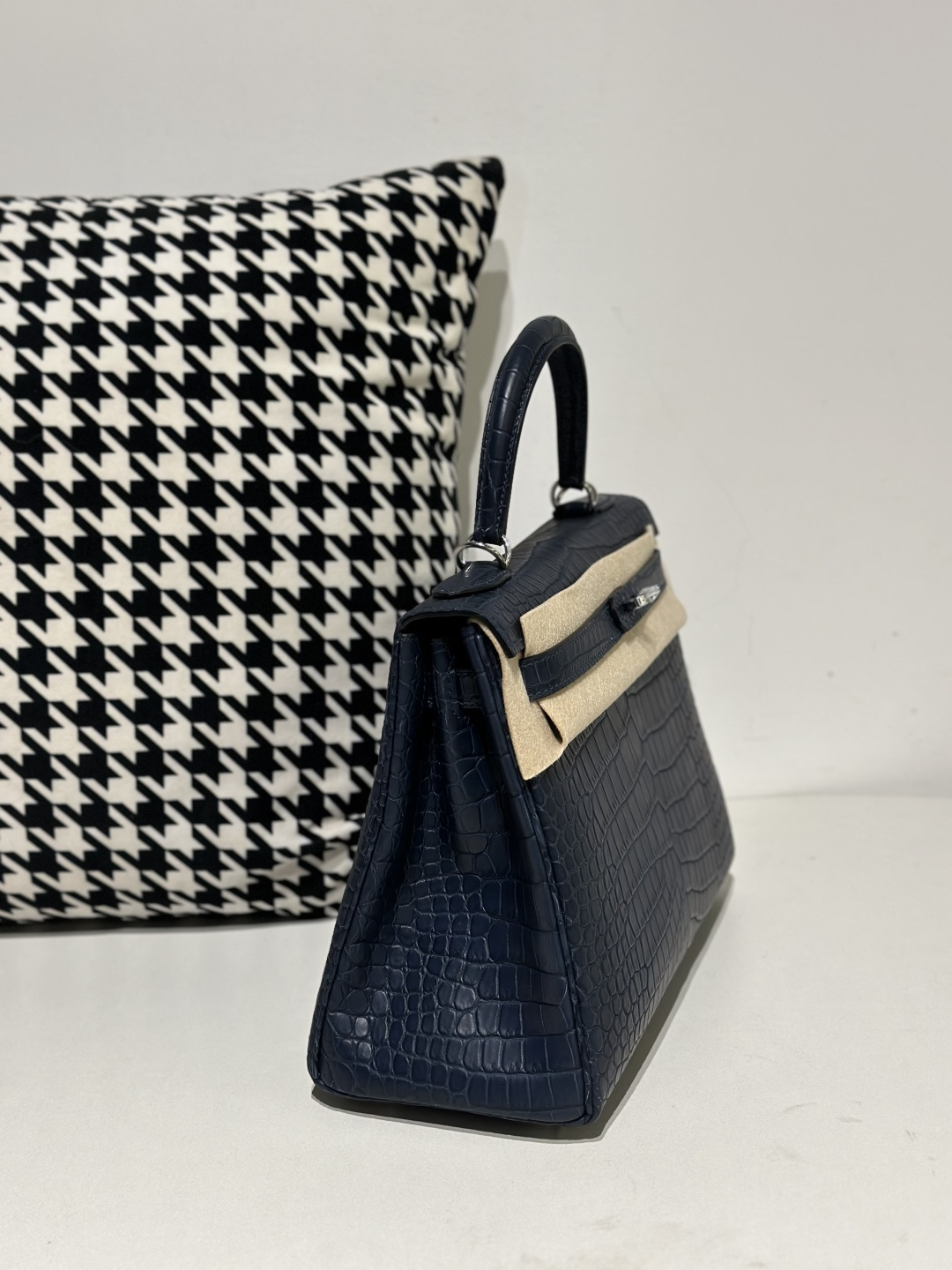 Crocodile Leather Inside Stitch Blue 28cm Matte Silver Hardware Top Handle Bag WCB003 image 5