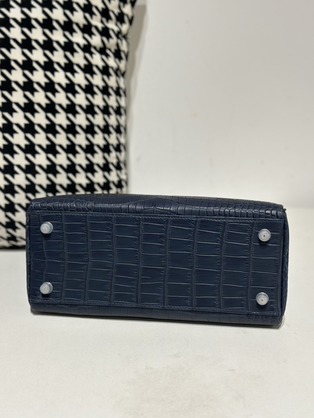 Crocodile Leather Inside Stitch Blue 28cm Matte Silver Hardware Top Handle Bag WCB003 image 6