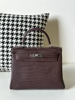 Crocodile Leather Havana Brown 28cm Matte Silver Hardware Top Handle Bag WCB004 image 1