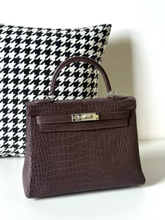 Crocodile Leather Havana Brown 28cm Matte Silver Hardware Top Handle Bag WCB004 image 2