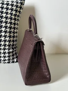 Crocodile Leather Havana Brown 28cm Matte Silver Hardware Top Handle Bag WCB004 image 5