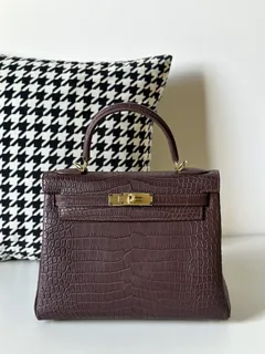 Crocodile Leather Havana Brown 28cm Matte Gold Hardware Top Handle Bag WCB005 image 1