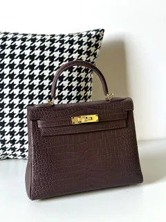 Crocodile Leather Havana Brown 28cm Matte Gold Hardware Top Handle Bag WCB005 image 2