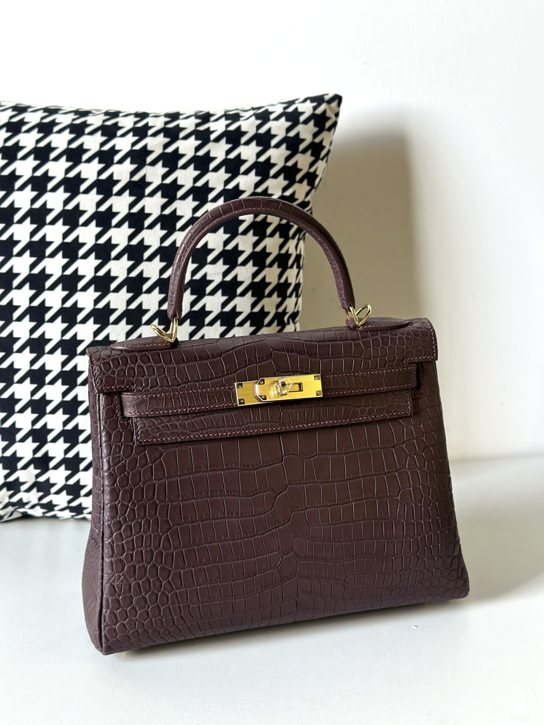 Crocodile Leather Havana Brown 28cm Matte Gold Hardware Top Handle Bag WCB005 image 2