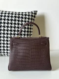 Crocodile Leather Havana Brown 28cm Matte Gold Hardware Top Handle Bag WCB005 image 3