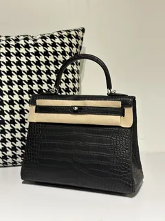 Crocodile Leather Inside Stitch Black 28cm Matte Silver Hardware Top Handle Bag WCB006 image 2