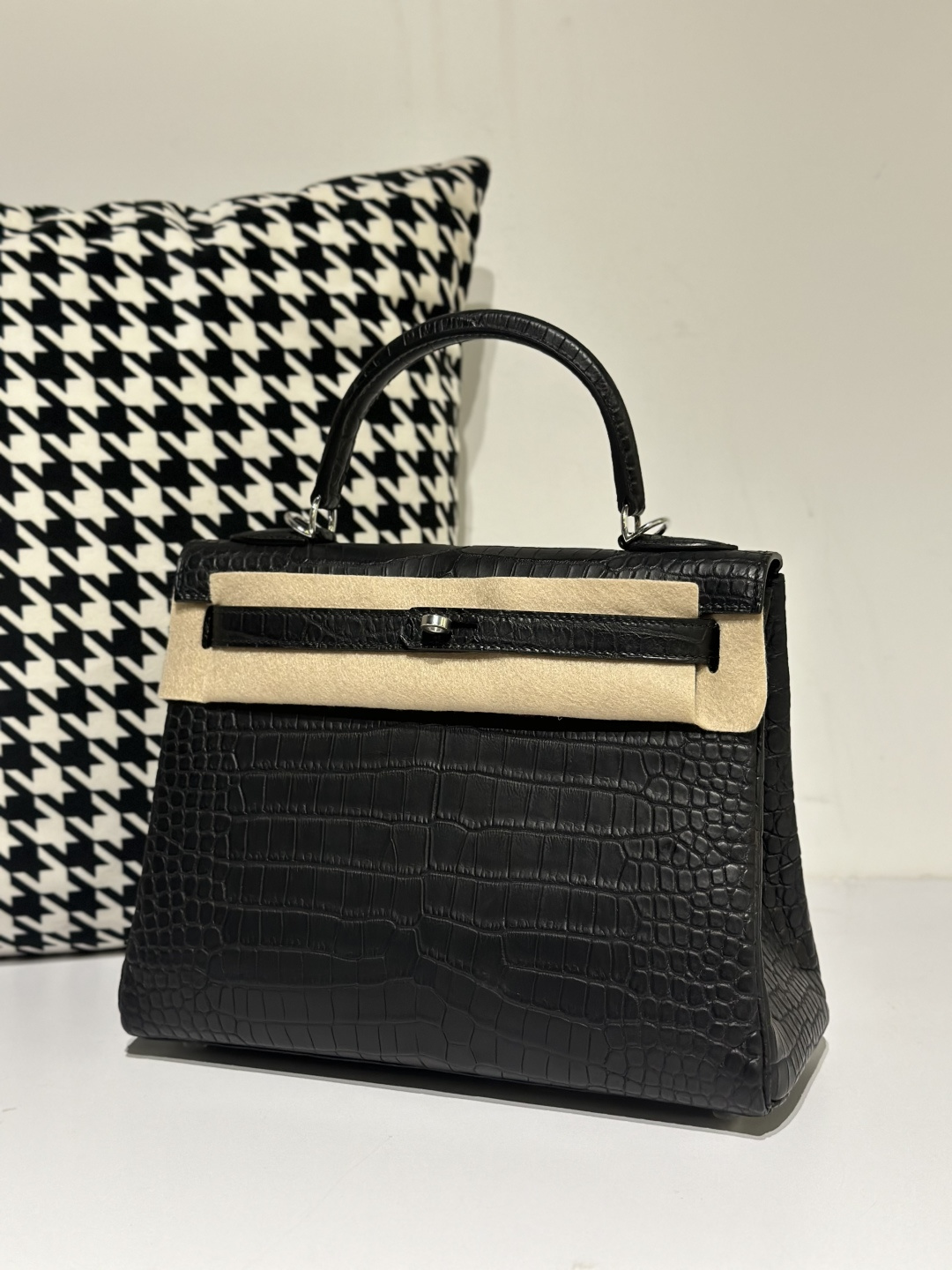 Crocodile Leather Inside Stitch Black 28cm Matte Silver Hardware Top Handle Bag WCB006 photo 2