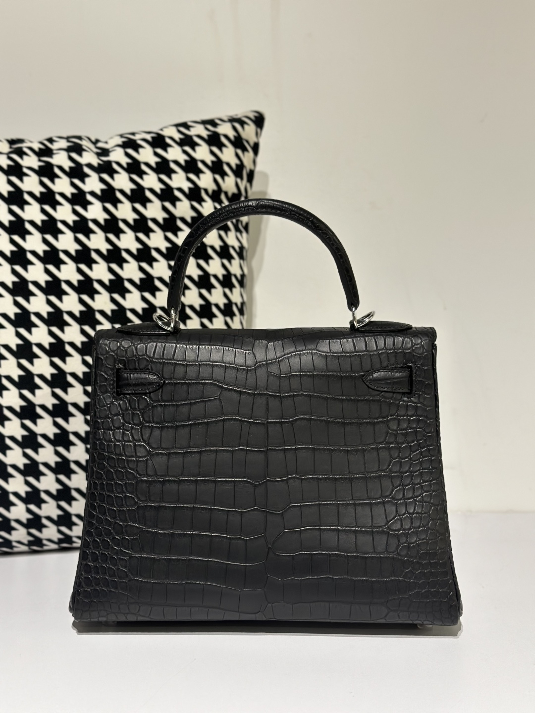 Crocodile Leather Inside Stitch Black 28cm Matte Silver Hardware Top Handle Bag WCB006 photo 3