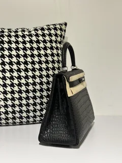 Crocodile Leather Inside Stitch Black 28cm Matte Silver Hardware Top Handle Bag WCB006 image 5