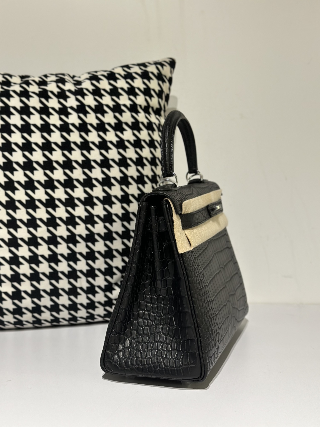 Crocodile Leather Inside Stitch Black 28cm Matte Silver Hardware Top Handle Bag WCB006 photo 5