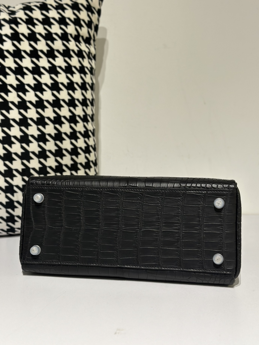 Crocodile Leather Inside Stitch Black 28cm Matte Silver Hardware Top Handle Bag WCB006 photo 6