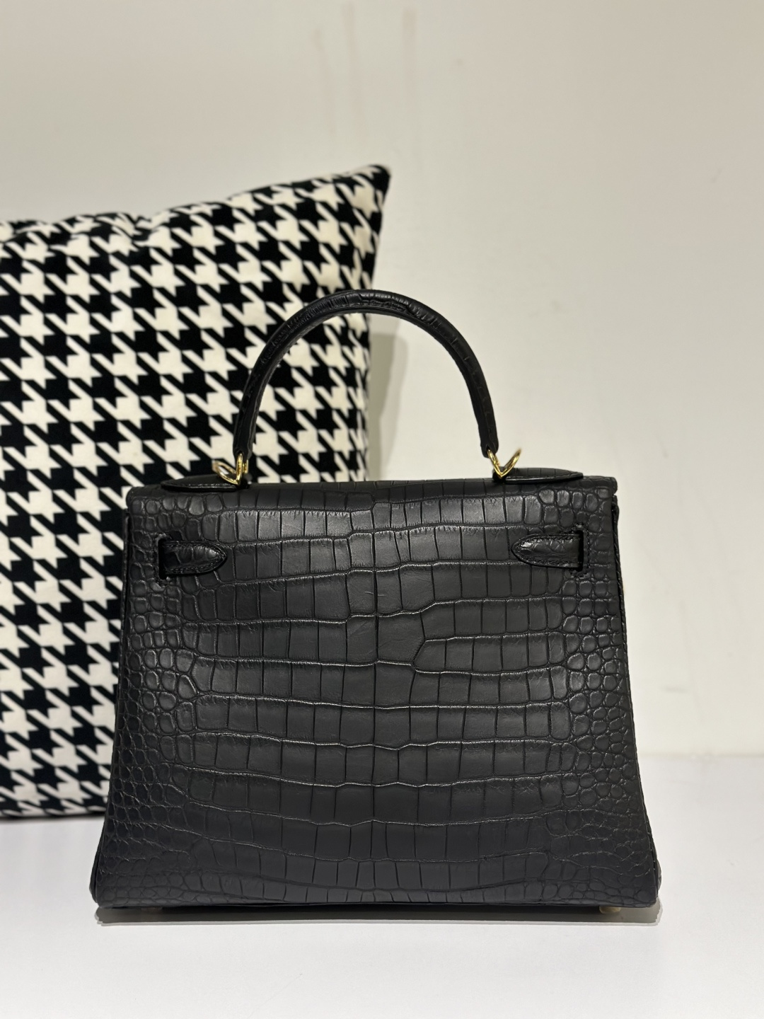 Crocodile Leather Inside Stitch Black 28cm Matte Gold Hardware Top Handle Bag WCB007 image 3