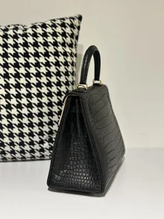 Crocodile Leather Inside Stitch Black 28cm Matte Gold Hardware Top Handle Bag WCB007 image 4