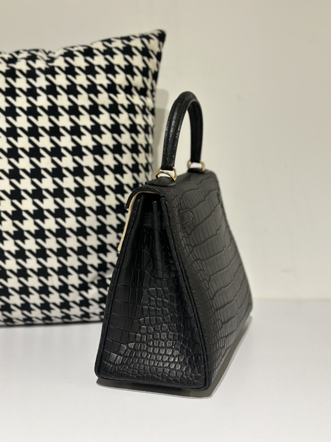 Crocodile Leather Inside Stitch Black 28cm Matte Gold Hardware Top Handle Bag WCB007 image 4