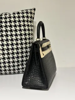 Crocodile Leather Inside Stitch Black 28cm Matte Gold Hardware Top Handle Bag WCB007 image 5