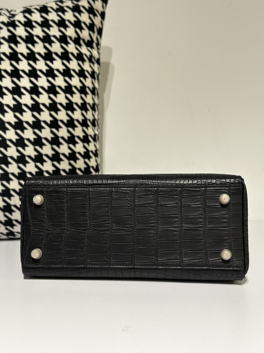 Crocodile Leather Inside Stitch Black 28cm Matte Gold Hardware Top Handle Bag WCB007 image 6