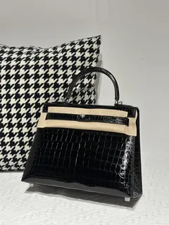 Crocodile Leather Black 28cm Glossy Silver Hardware Top Handle Bag WCB009 image 2