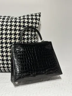 Crocodile Leather Black 28cm Glossy Silver Hardware Top Handle Bag WCB010 image 3