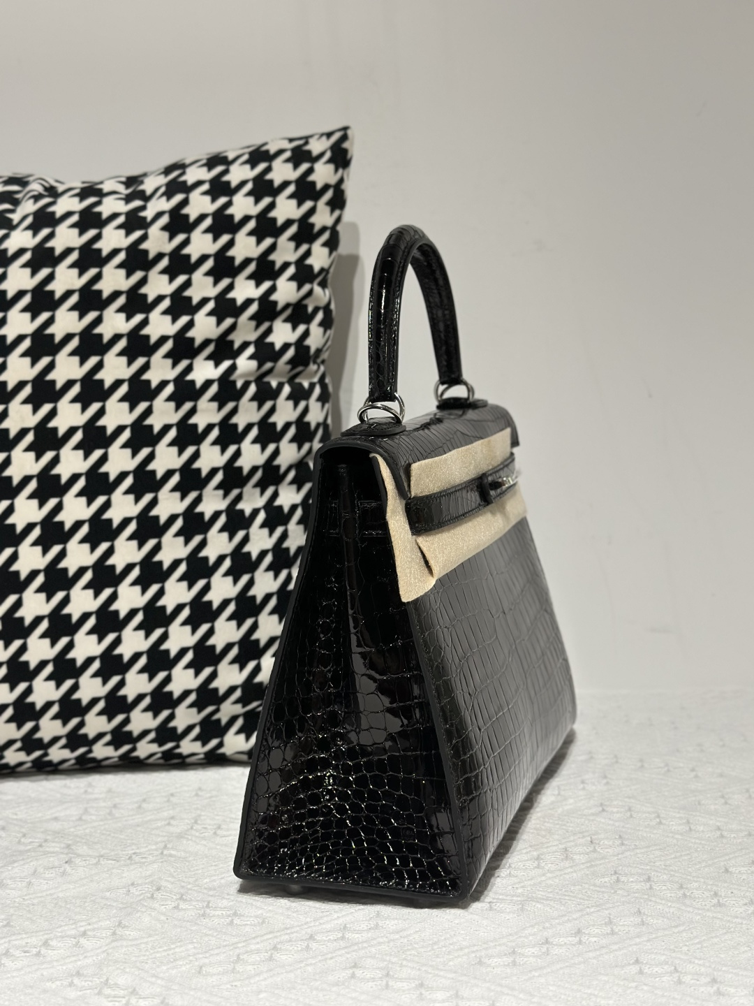 Crocodile Leather Black 28cm Glossy Silver Hardware Top Handle Bag WCB010 photo 5